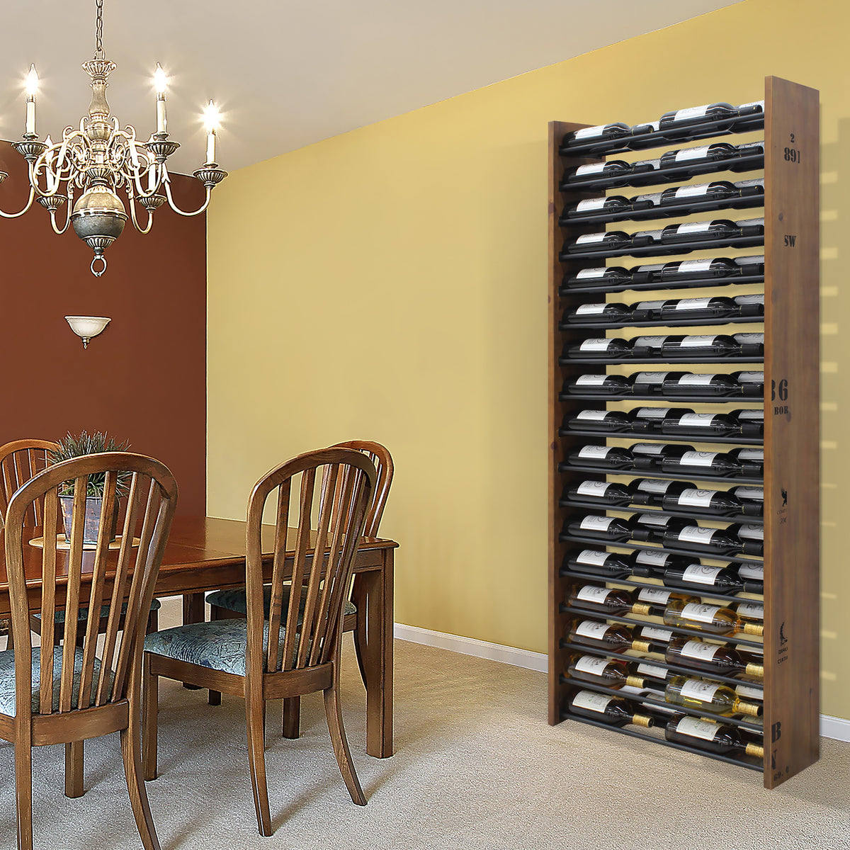 Vinotemp EP-HZWALL2D Wall-Mounted Wine Shelf with Horizontal Display Racks, 68 Bottle Capacity, in Walnut