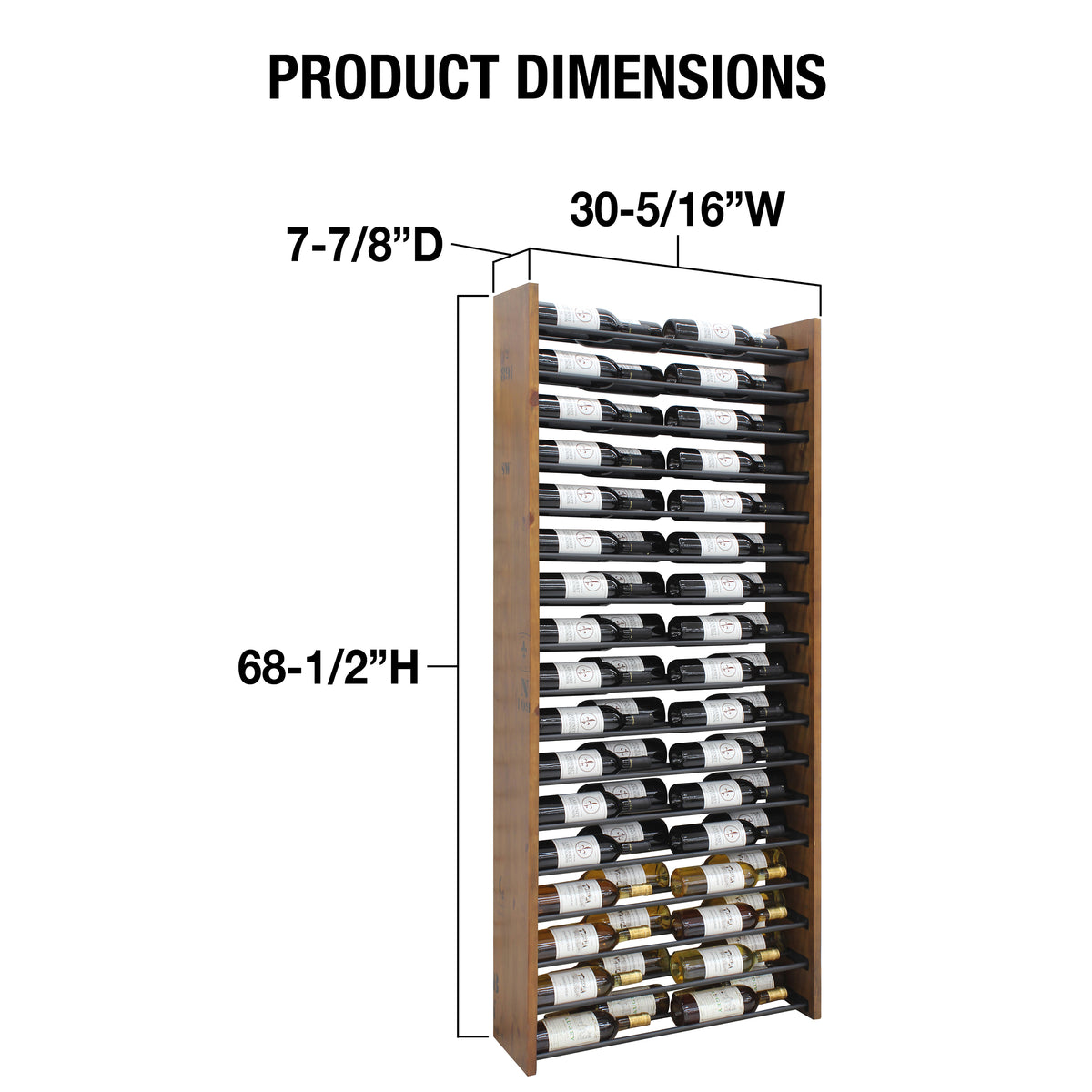 Vinotemp EP-HZWALL2D Wall-Mounted Wine Shelf with Horizontal Display Racks, 68 Bottle Capacity, in Walnut