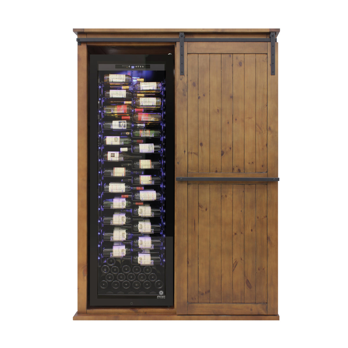 Vinotemp VT-RUSTICAB2D Rustic Wood Wine Cellar Cabinet with Sliding Barn Door, 60" x 81", in Golden Oak