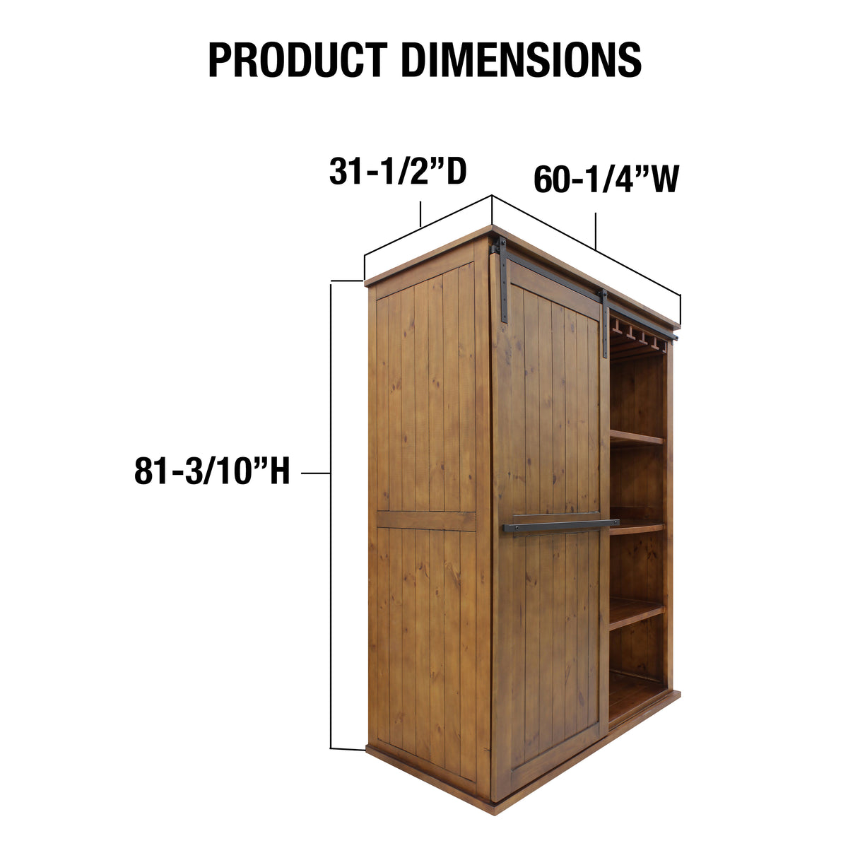 Vinotemp VT-RUSTICAB2D Rustic Wood Wine Cellar Cabinet with Sliding Barn Door, 60" x 81", in Golden Oak