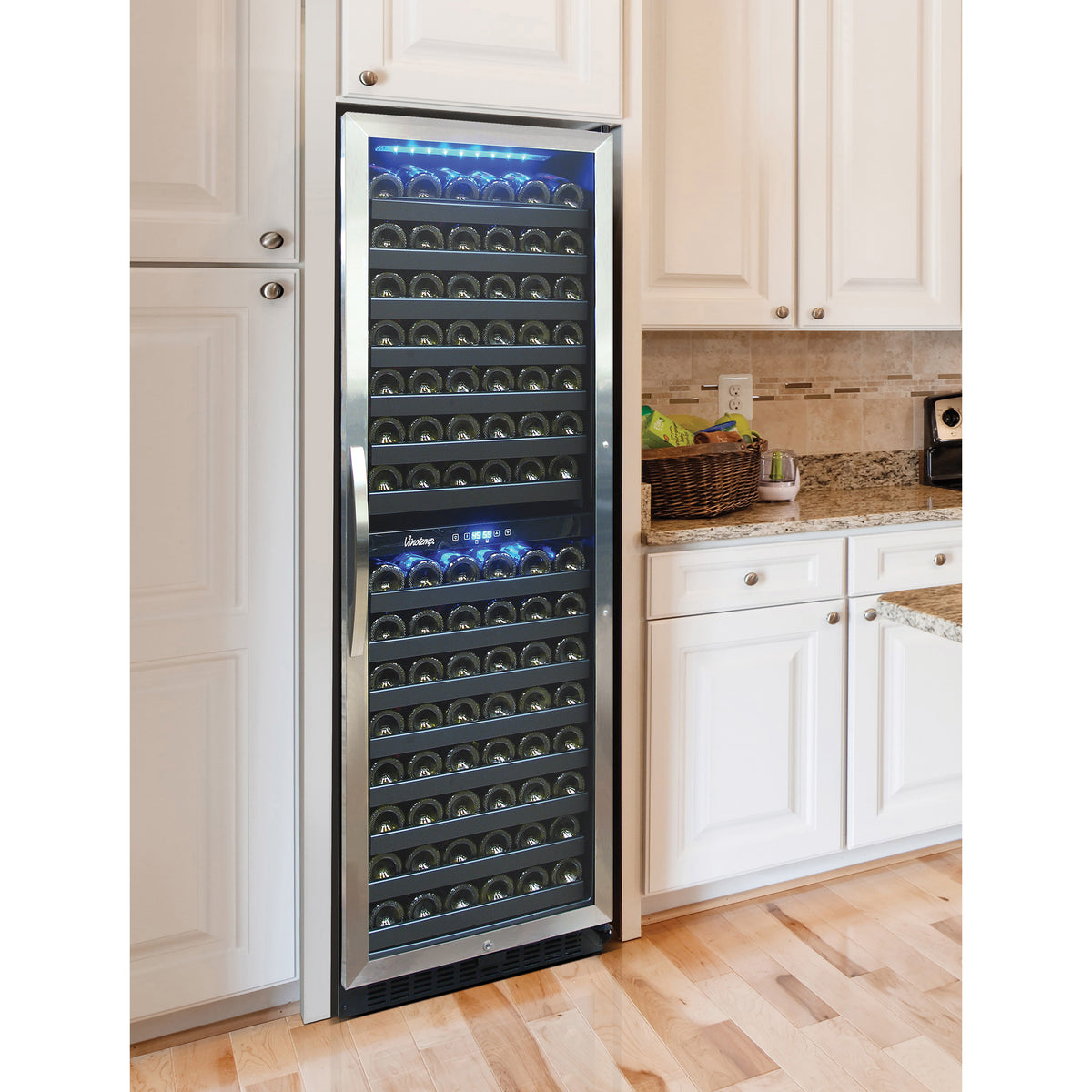 Vinotemp VT-155SBB Connoisseur Series Contemporary Dual-Zone Wine Cooler, 155 Bottle Capacity, in Stainless Steel