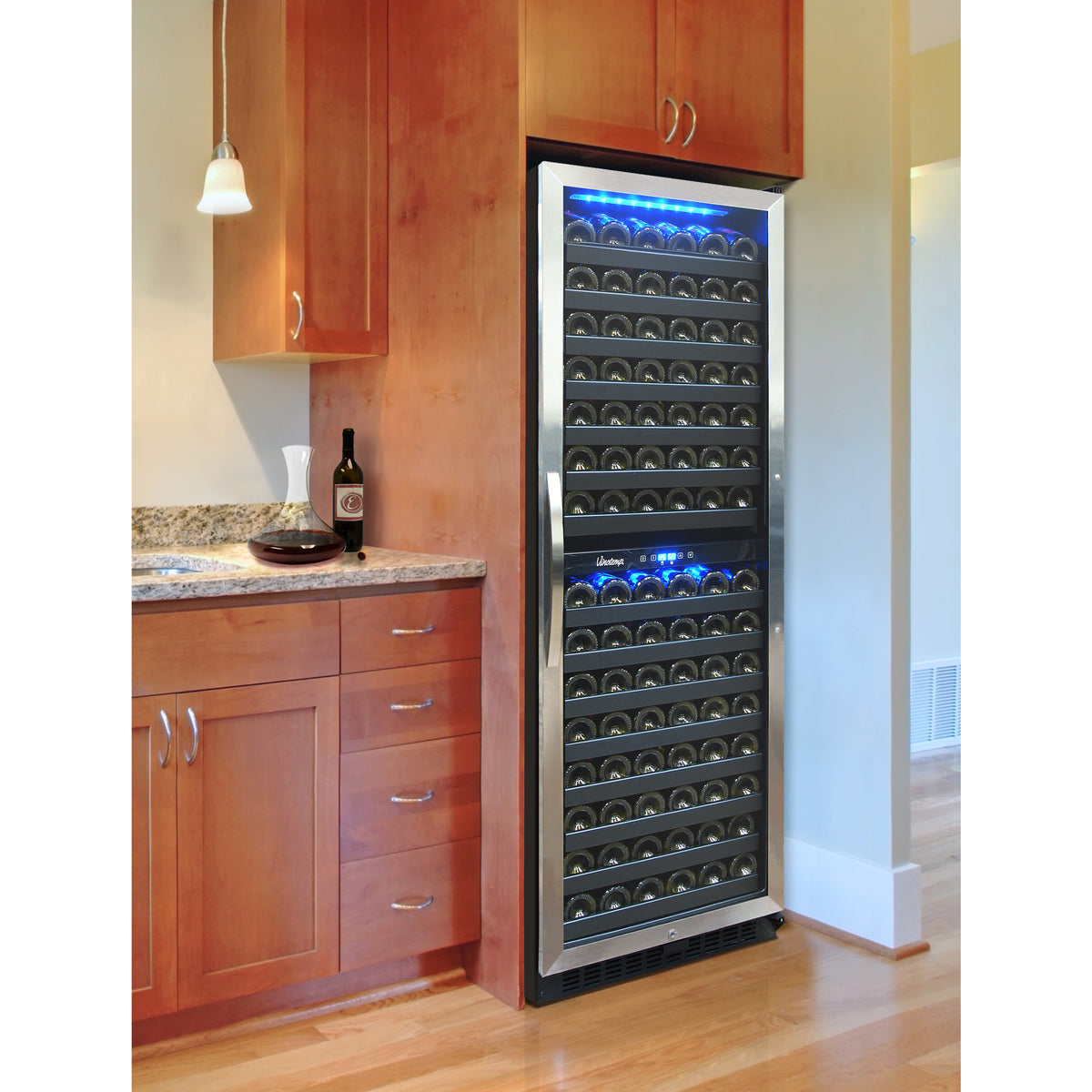 Vinotemp VT-155SBB Connoisseur Series Contemporary Dual-Zone Wine Cooler, 155 Bottle Capacity, in Stainless Steel