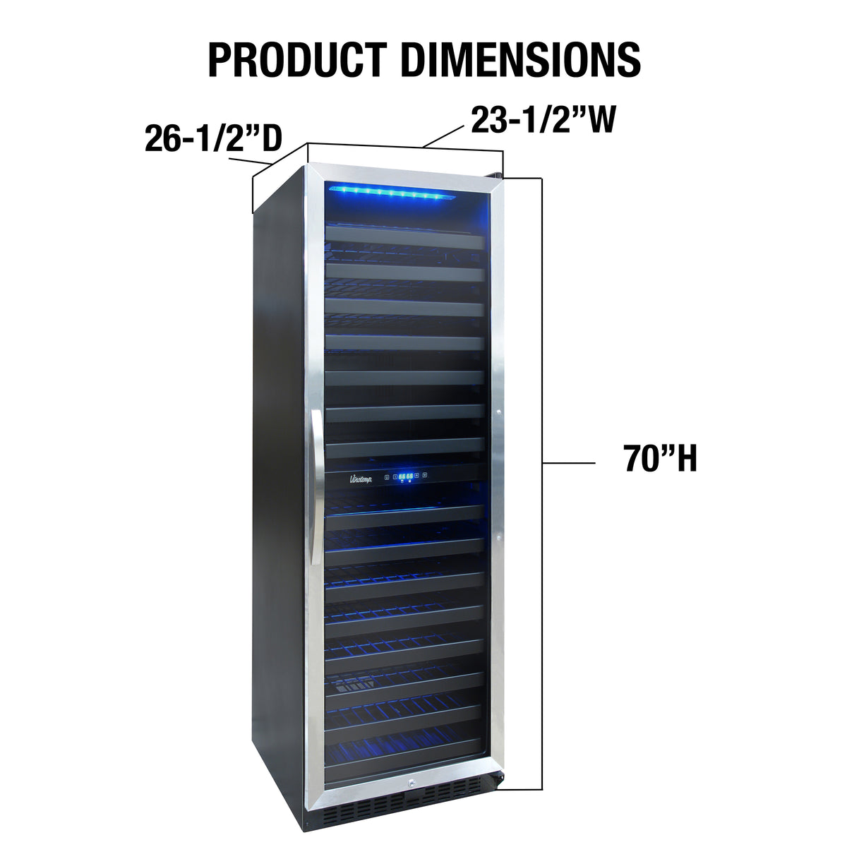 Vinotemp VT-155SBB Connoisseur Series Contemporary Dual-Zone Wine Cooler, 155 Bottle Capacity, in Stainless Steel