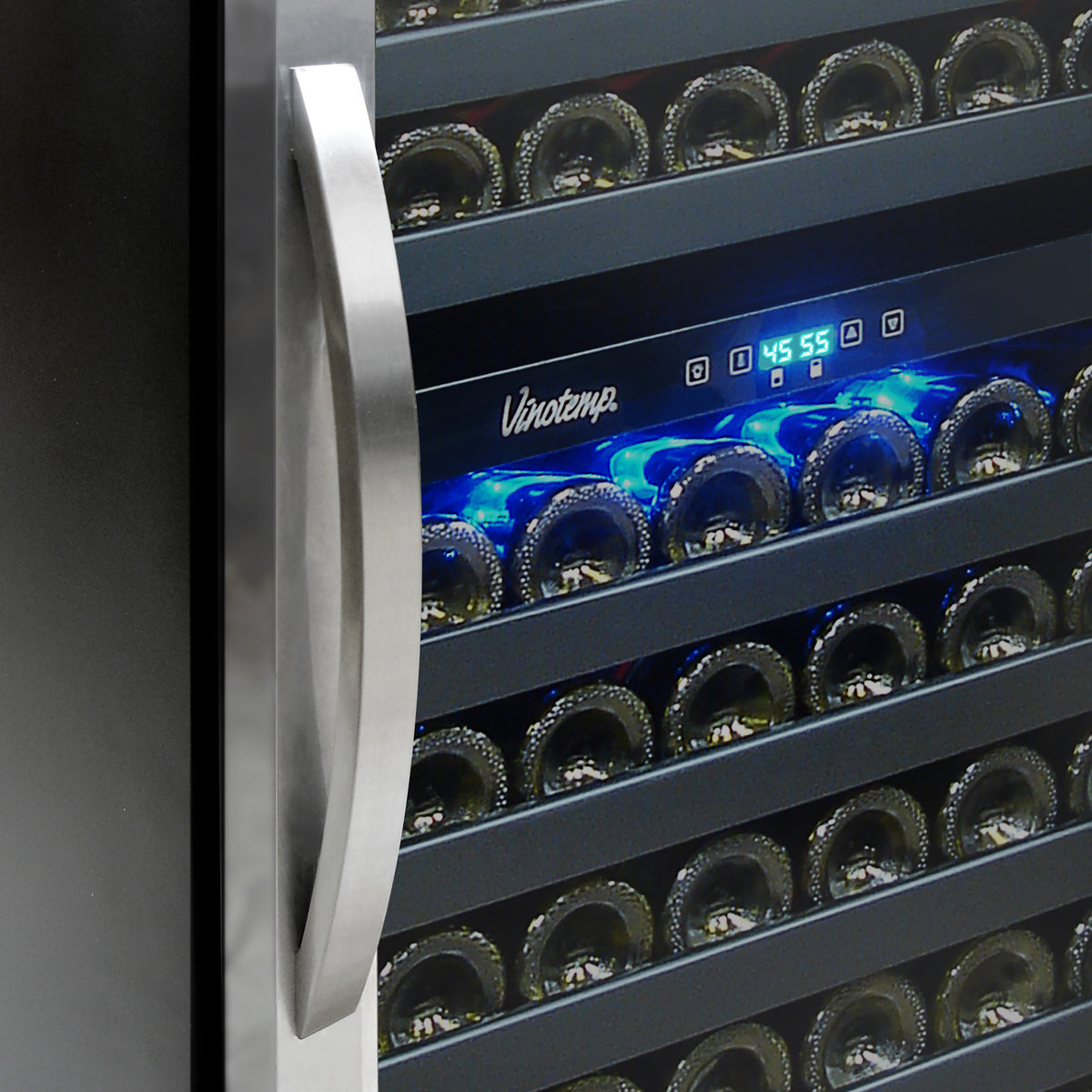 Vinotemp VT-155SBB Connoisseur Series Contemporary Dual-Zone Wine Cooler, 155 Bottle Capacity, in Stainless Steel