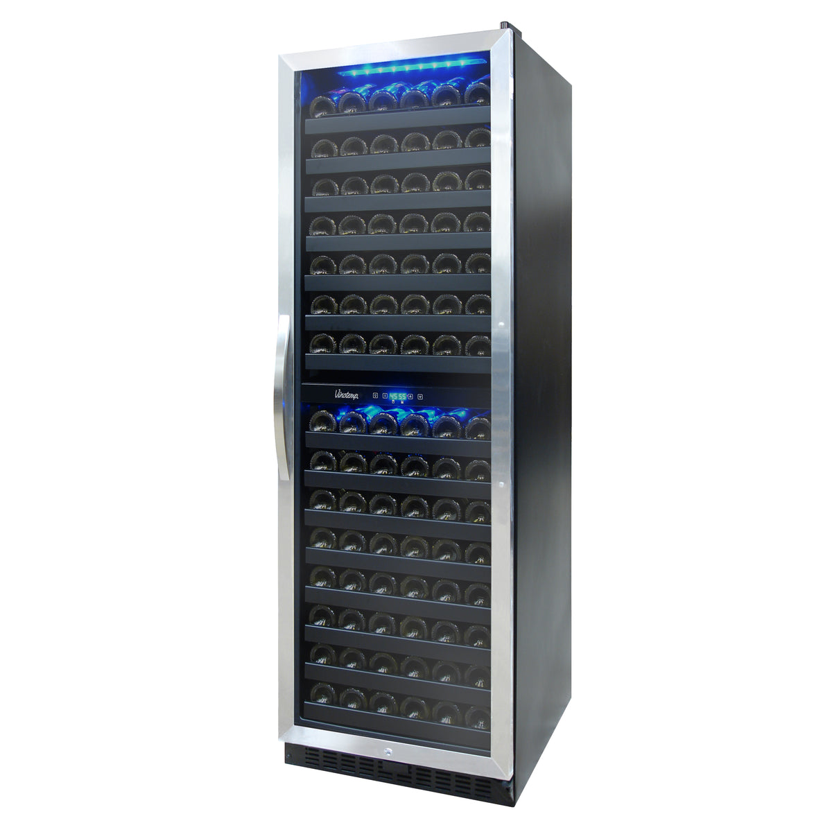 Vinotemp VT-155SBB Connoisseur Series Contemporary Dual-Zone Wine Cooler, 155 Bottle Capacity, in Stainless Steel