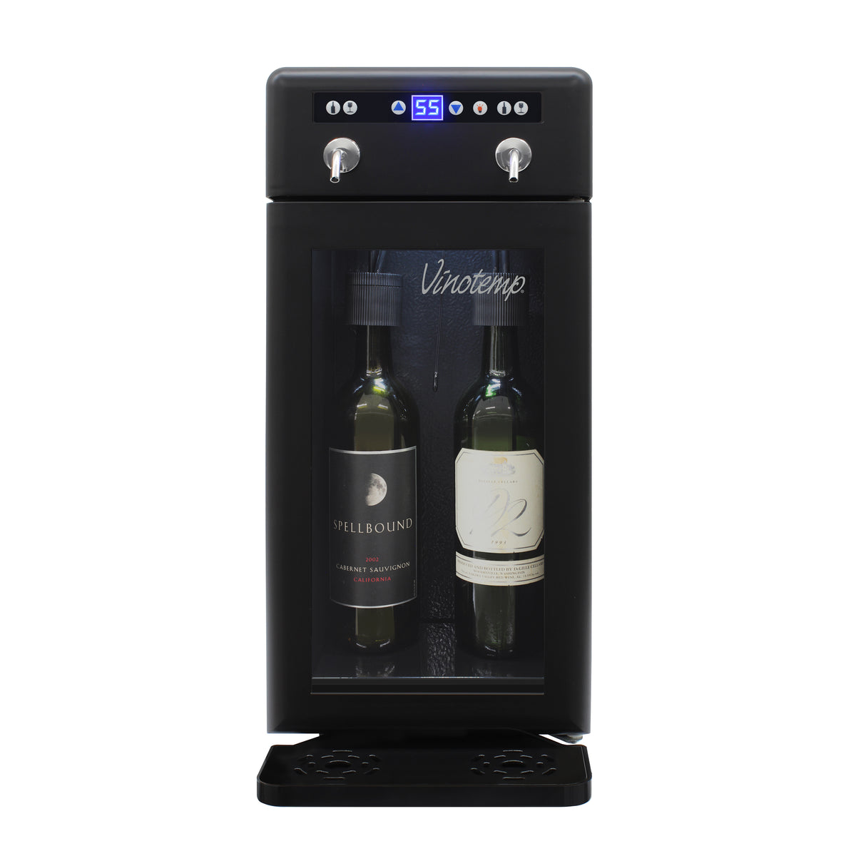 Vinotemp VT-WD002-BLK Wine Dispenser with Drip Tray and Push Button Controls, 2 Bottle Capacity, in Black