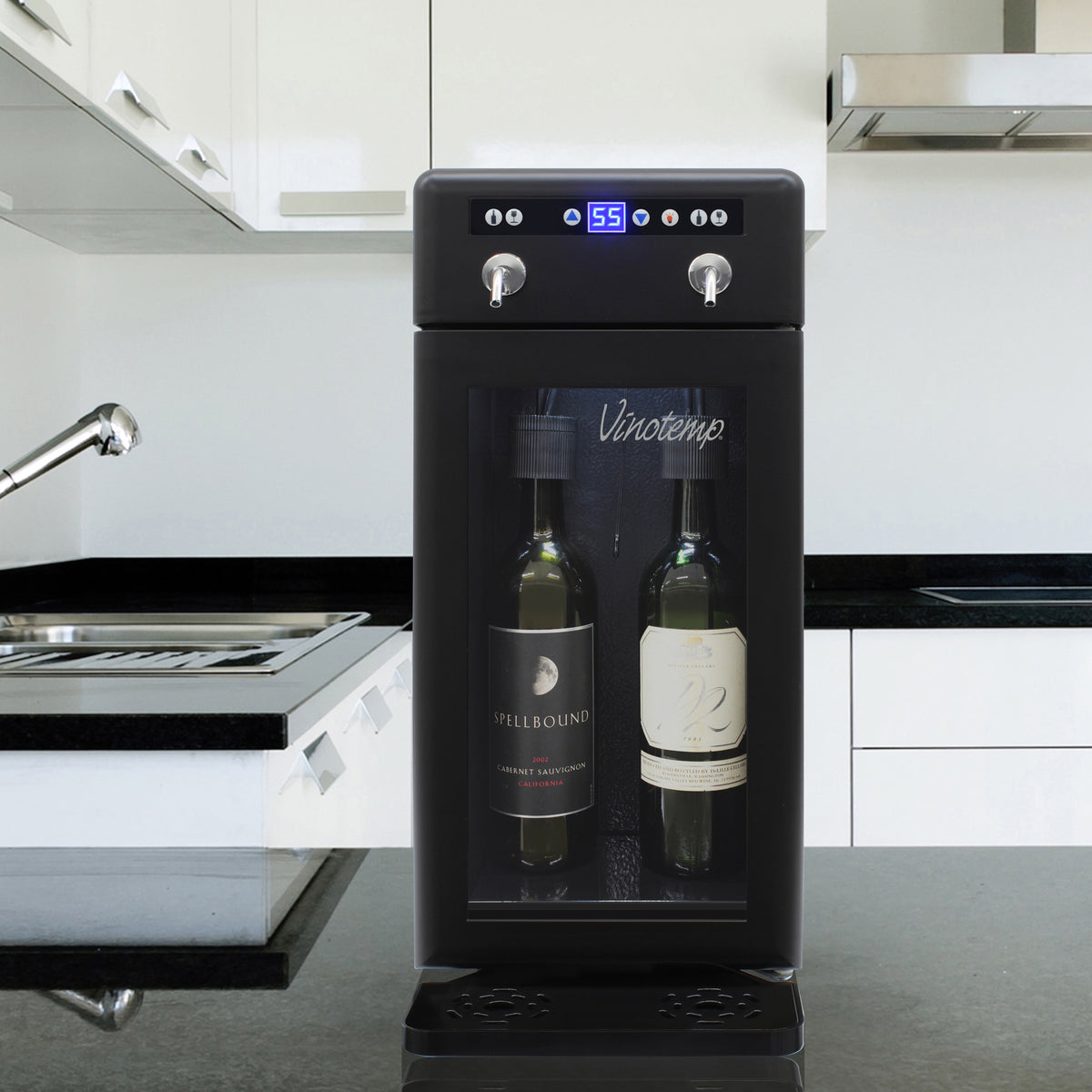 Vinotemp VT-WD002-BLK Wine Dispenser with Drip Tray and Push Button Controls, 2 Bottle Capacity, in Black