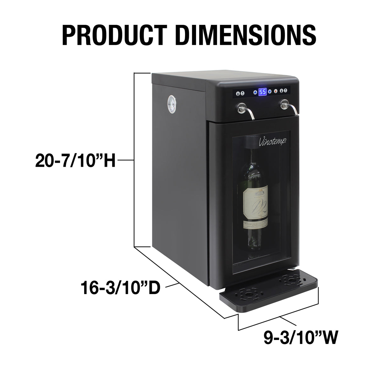 Vinotemp VT-WD002-BLK Wine Dispenser with Drip Tray and Push Button Controls, 2 Bottle Capacity, in Black