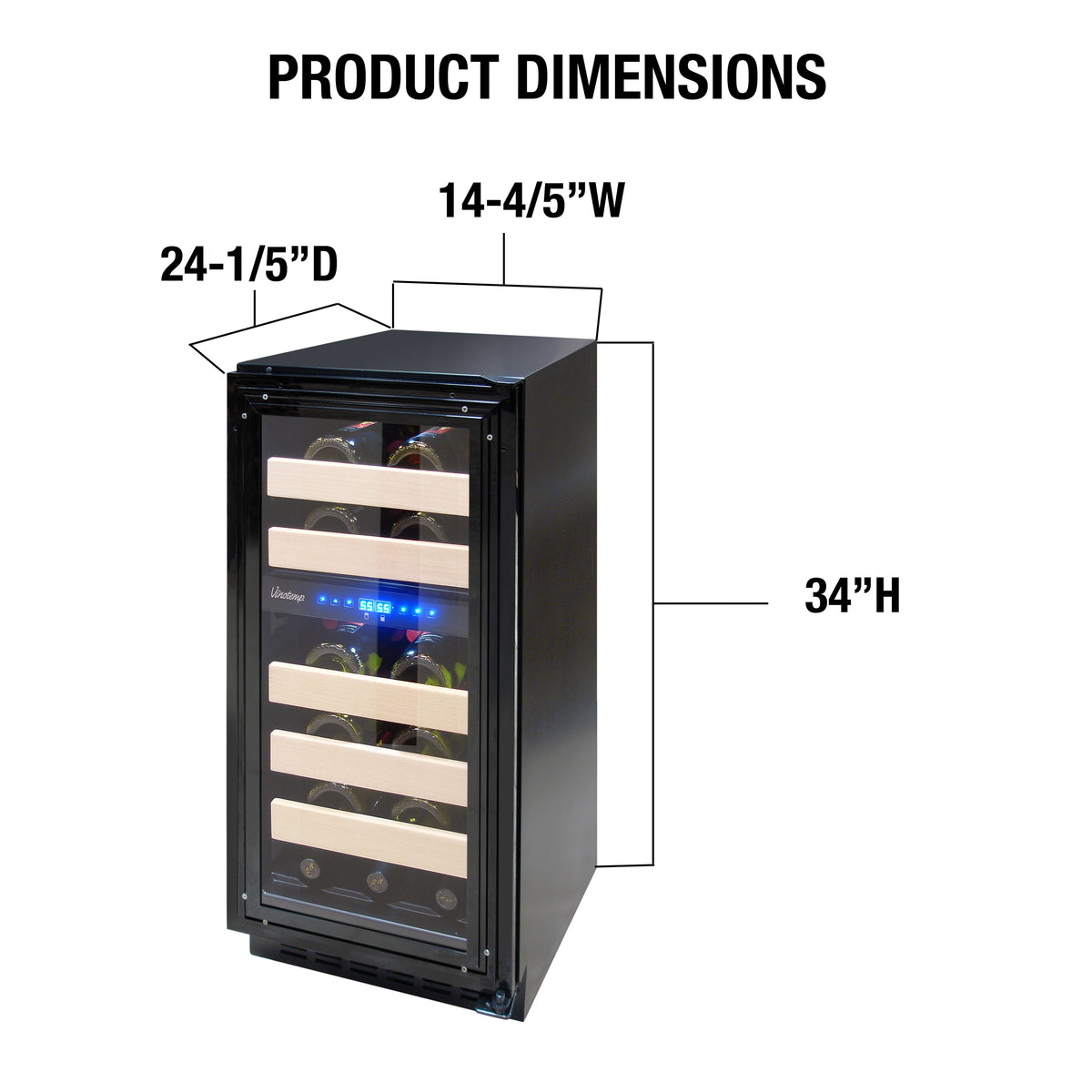 Vinotemp VT-15PR28 Private Reserve Series Panel Ready Dual-Zone 15" Wine Cooler, 28 Bottle Capacity, in Black