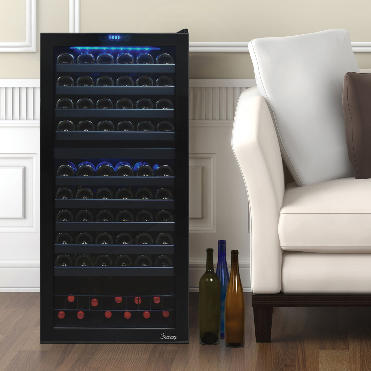 Vinotemp VT-122TS-2Z Butler Series Dual-Zone Wine Cooler, 110 Bottle Capacity, in Black