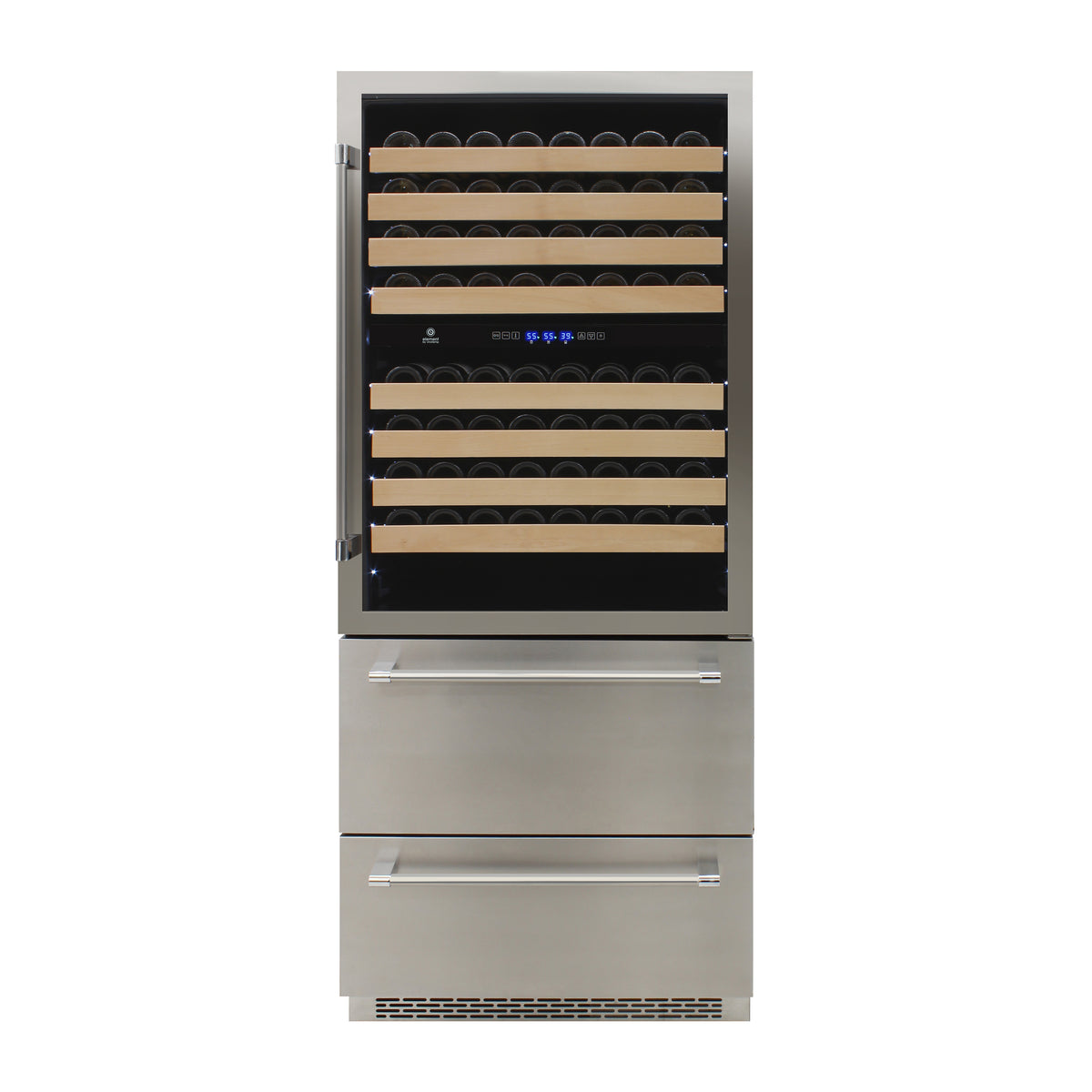 Vinotemp EL-BWC30TB Connoisseur Series Triple-Zone Wine and 2 Drawer Beverage Cooler, 135 Bottle Capacity, in Stainless Steel (EL-BWC30TB-S)