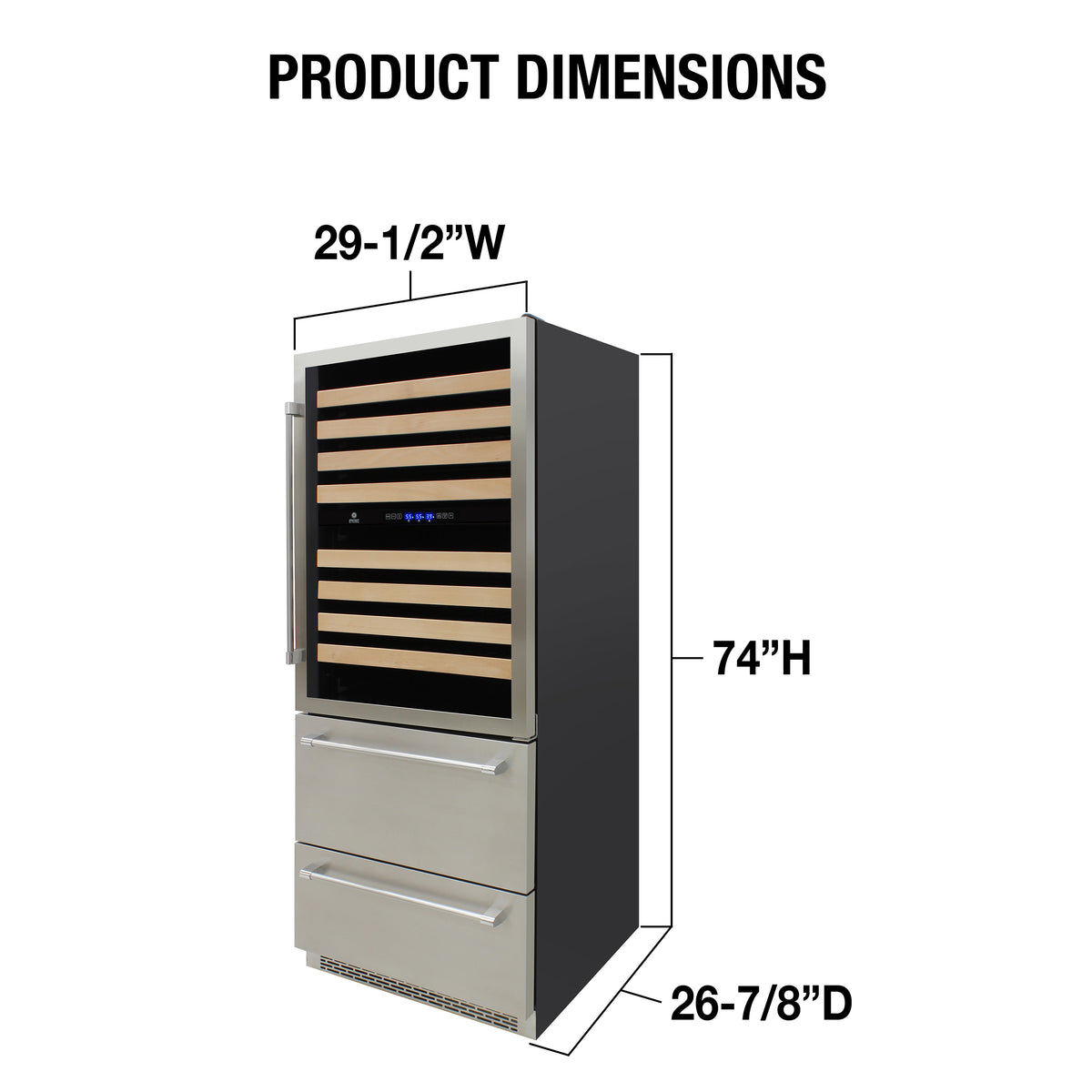 Vinotemp EL-BWC30TB Connoisseur Series Triple-Zone Wine and 2 Drawer Beverage Cooler, 135 Bottle Capacity, in Stainless Steel (EL-BWC30TB-S)