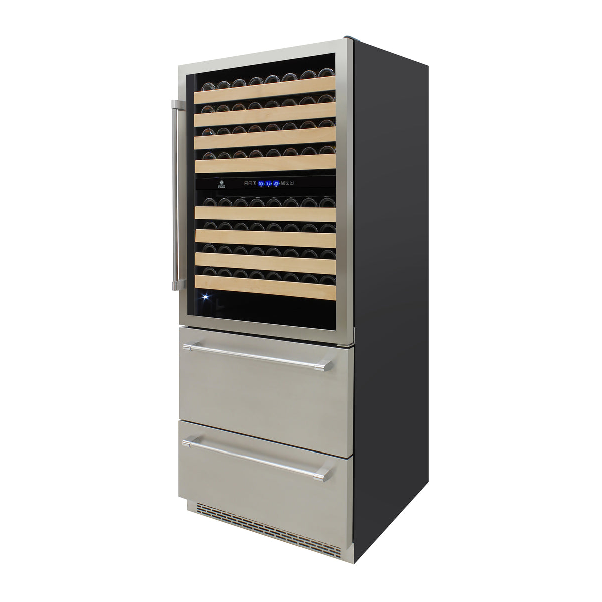 Vinotemp EL-BWC30TB Connoisseur Series Triple-Zone Wine and 2 Drawer Beverage Cooler, 135 Bottle Capacity, in Stainless Steel (EL-BWC30TB-S)