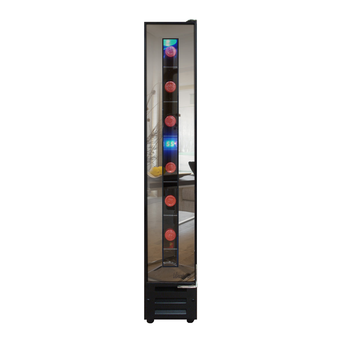 Vinotemp VT-7BMSL-FE Private Reserve Series Compact Single-Zone Mirrored Wine Cooler, 7 Bottle Capacity, in Black