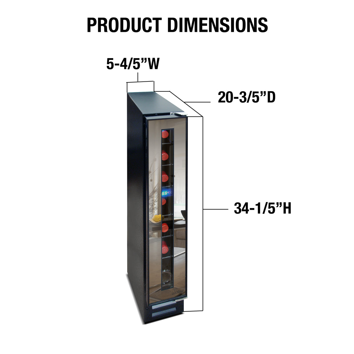 Vinotemp VT-7BMSL-FE Private Reserve Series Compact Single-Zone Mirrored Wine Cooler, 7 Bottle Capacity, in Black