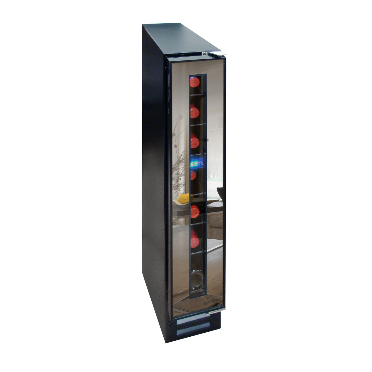 Vinotemp VT-7BMSL-FE Private Reserve Series Compact Single-Zone Mirrored Wine Cooler, 7 Bottle Capacity, in Black