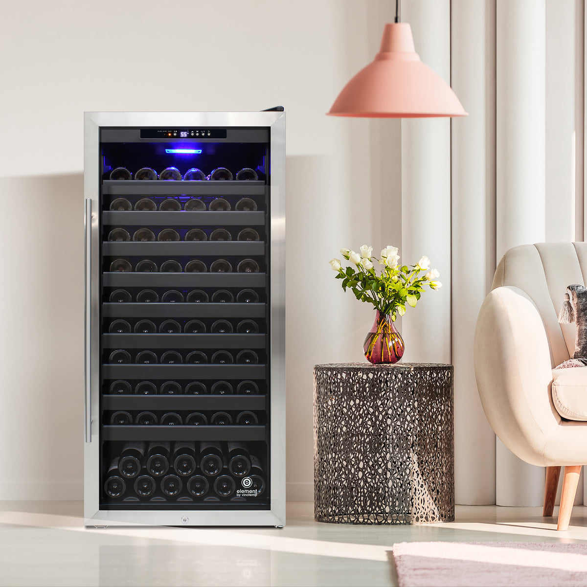 Vinotemp EL-100SBB Butler Series Freestanding Single-Zone Wine Cooler, 114 Bottle Capacity, in Stainless Steel