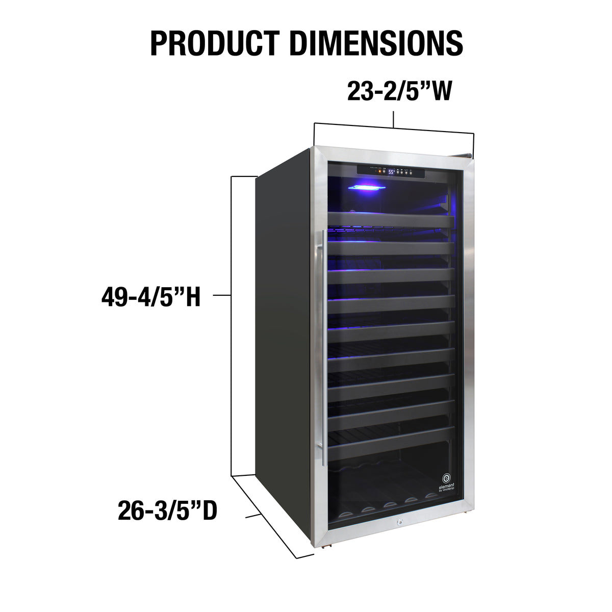 Vinotemp EL-100SBB Butler Series Freestanding Single-Zone Wine Cooler, 114 Bottle Capacity, in Stainless Steel