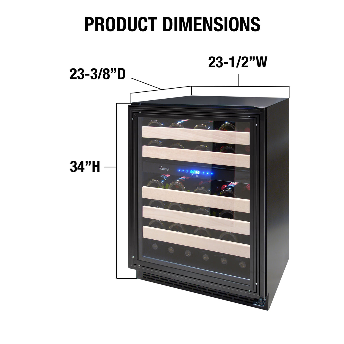 Vinotemp VT-24PR46 Private Reserve Series Panel Ready Dual-Zone 24" Wine Cooler, 46 Bottle Capacity, in Black