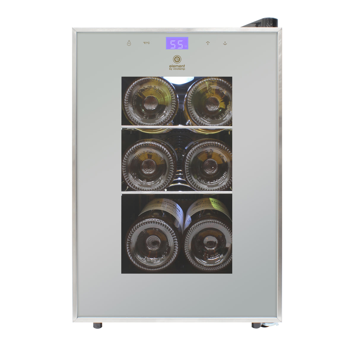 Vinotemp EL-6SILST Eco Series Compact Single-Zone Wine Cooler with Touch Screen Controls, 6 Bottle Capacity, in Silver