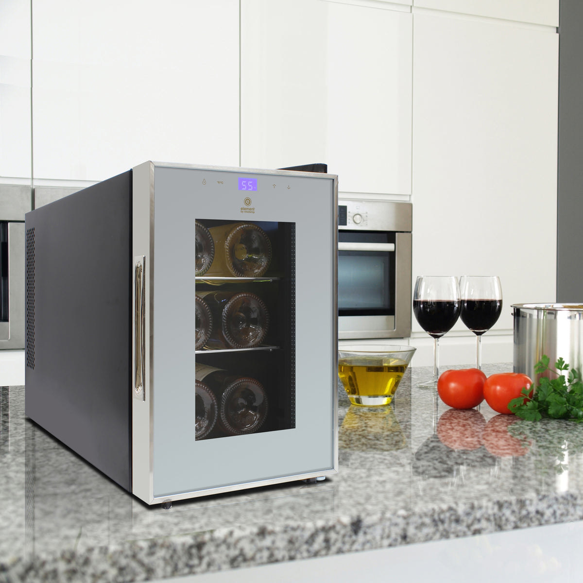 Vinotemp EL-6SILST Eco Series Compact Single-Zone Wine Cooler with Touch Screen Controls, 6 Bottle Capacity, in Silver