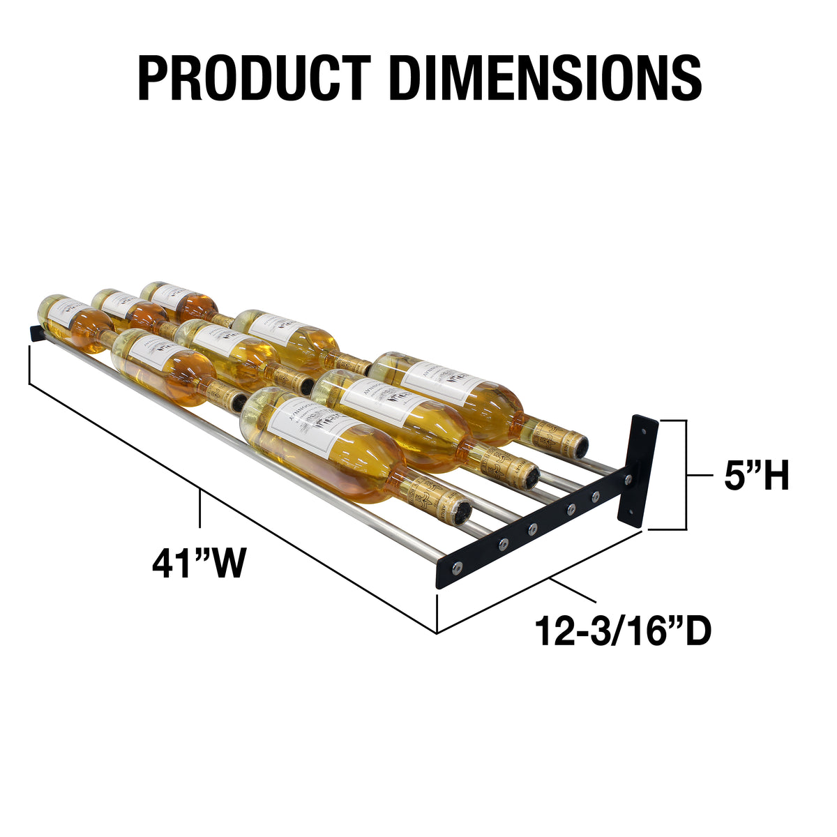 Vinotemp EP-3DHZRACK Epicureanist Wall-Mounted Horizontal Display Wine Rack, 3 Bottles Deep, in Stainless Steel