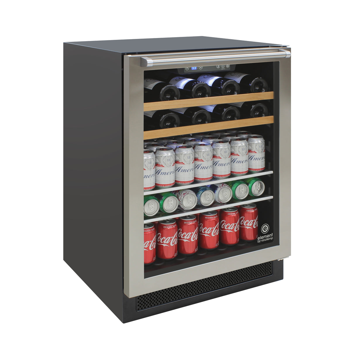 Vinotemp EL-24THWB Connoisseur Series Single-Zone 24" Wine and Beverage Cooler with Top Handle, 16 Bottle and 106 12 oz Can Capacity, Stainless Steel