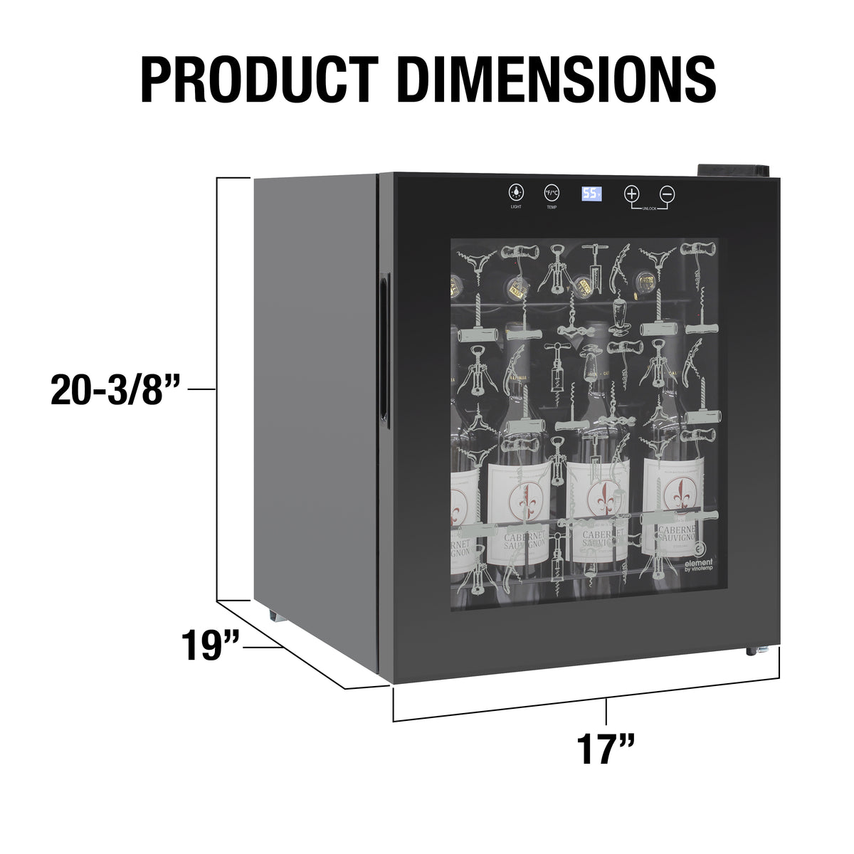 Vinotemp EL-15TSCS Eco Series Freestanding Single-Zone Wine Cooler with Corkscrew Design Glass Door, 15 Bottle Capacity, in Black