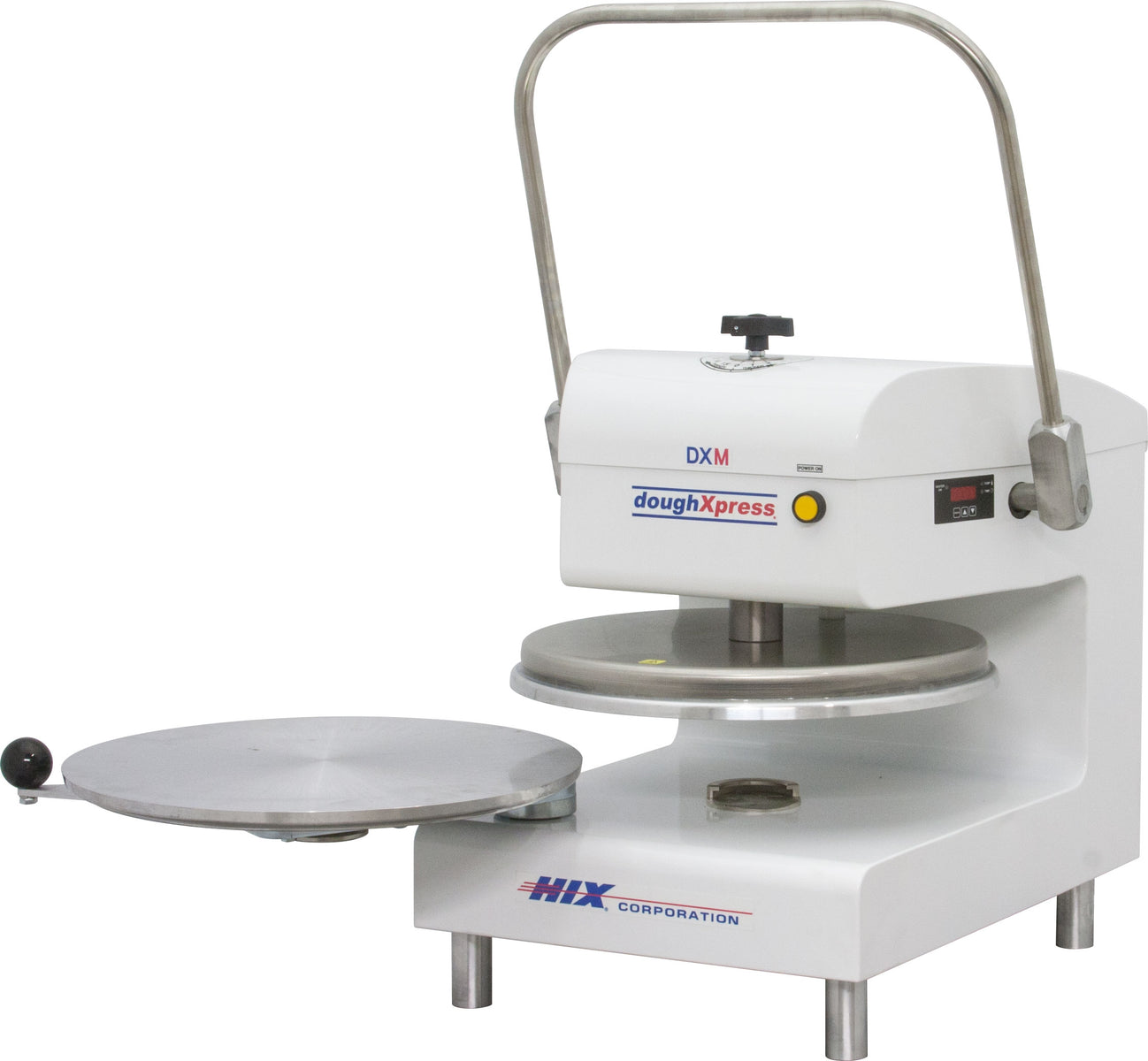 DoughXpress DXM-W 18" Manual Pizza Dough Press, Heated Upper Platen, White Finish
