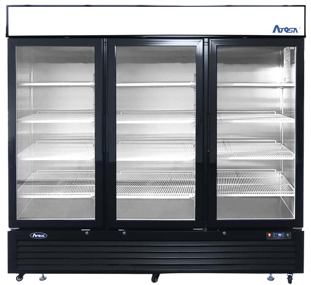 Atosa MCF8724GR 81.9" 3 Glass Swing Door Refrigerator Merchandiser, 69.5 Cu. Ft.