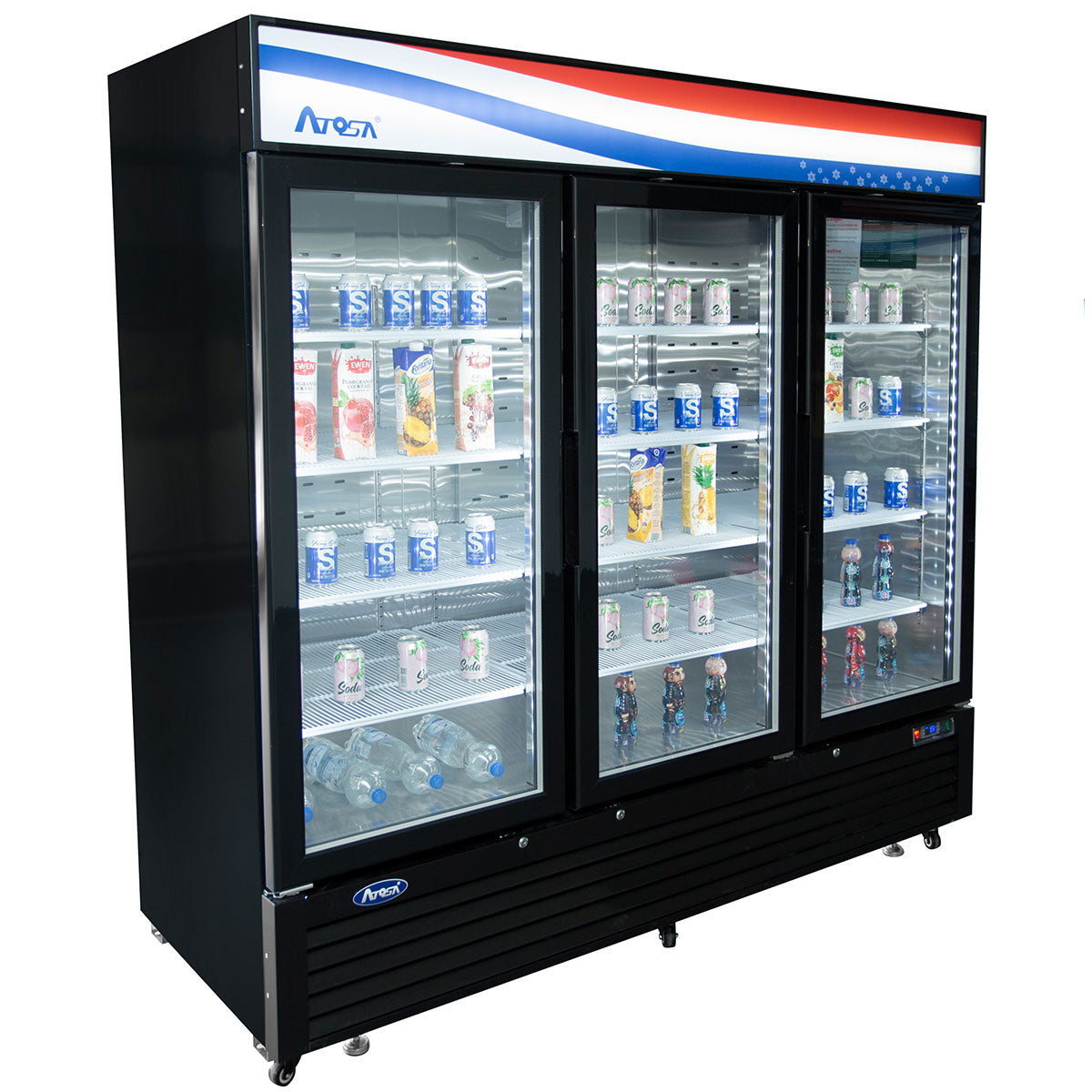 Atosa MCF8724GR 81.9" 3 Glass Swing Door Refrigerator Merchandiser, 69.5 Cu. Ft.