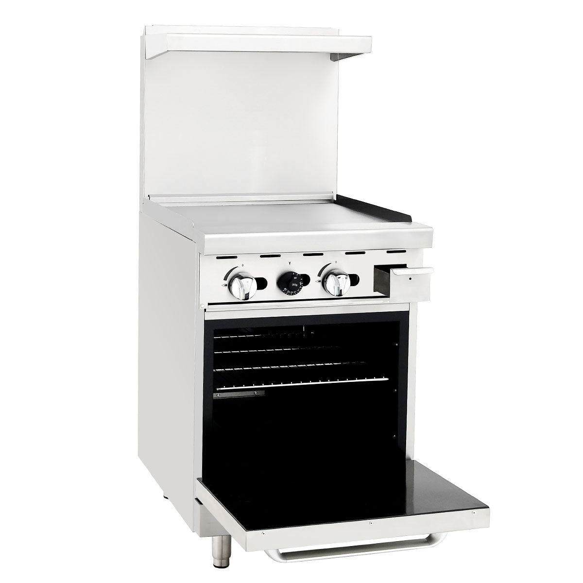 Atosa AGR-24G-NG 24″ Natural Gas Range with 24″ Griddle, 1 Oven, 2 Racks, Casters Included, 90,000 BTU