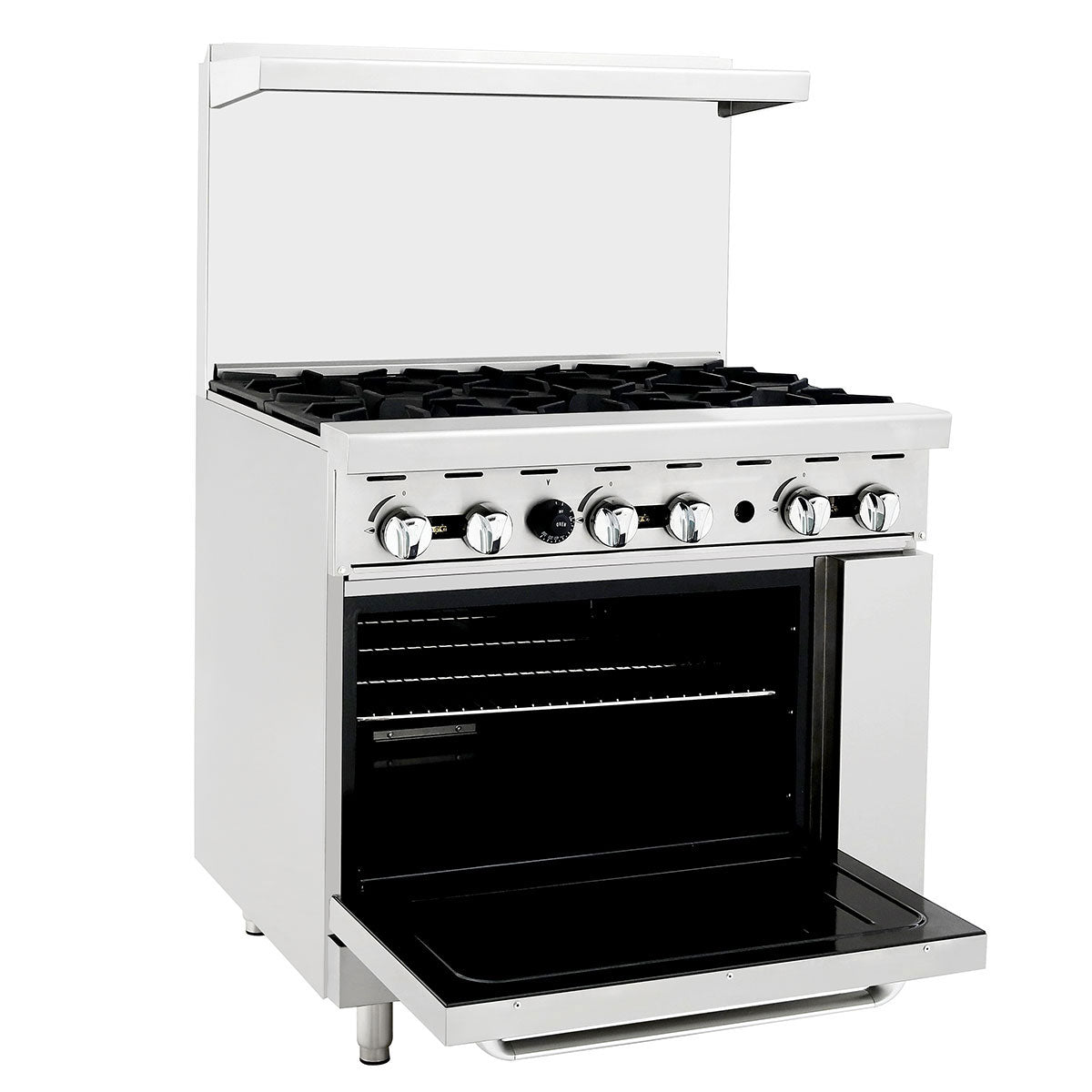 Atosa AGR-6B-LP 36″ 6 Burner Liquid Propane Gas Range with 26″ Oven, 2 Racks, Casters Included, 177,000 BTU
