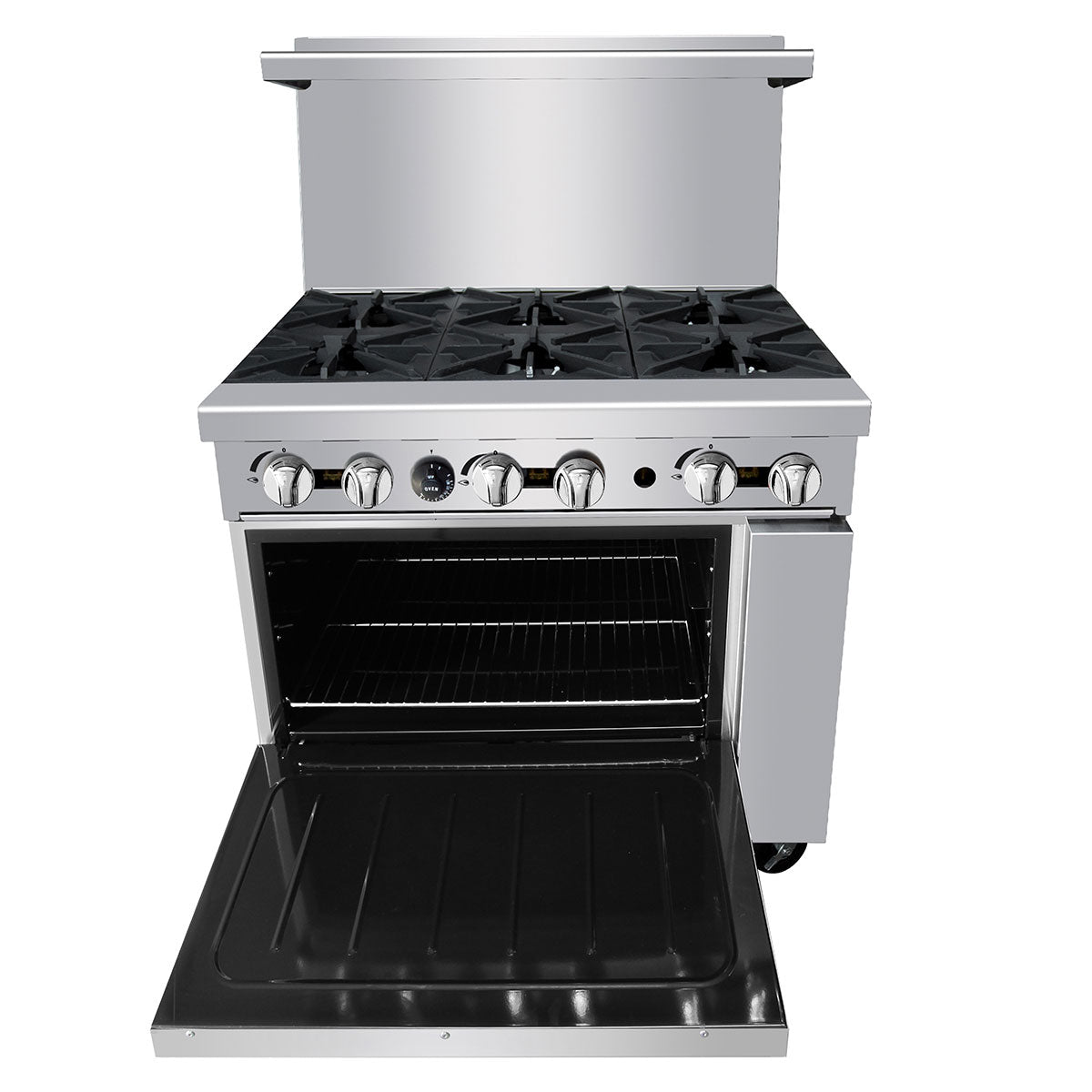 Atosa AGR-6B-LP 36″ 6 Burner Liquid Propane Gas Range with 26″ Oven, 2 Racks, Casters Included, 177,000 BTU
