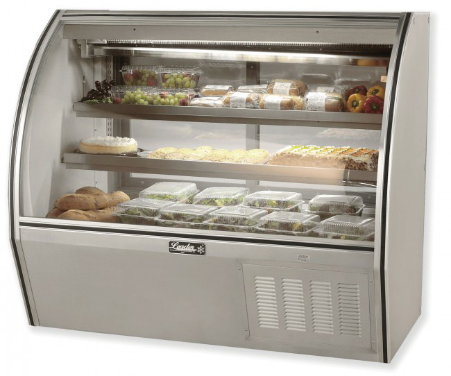 Leader ERHD84 84" Curved Glass High Deli Case, 4 Doors, 2 Stainless Steel Shelves, 1/2 HP