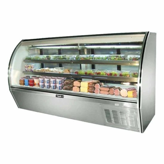 Leader ERHD94 94" Curved Glass High Deli Case, 6 Doors, 4 Stainless Steel Shelves, 3/4 HP