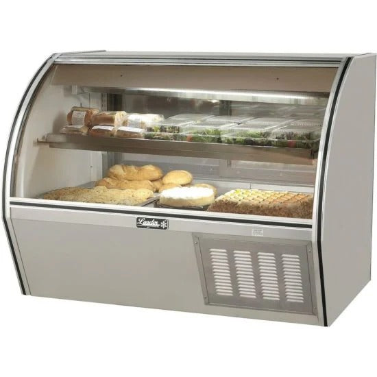 Leader ERCD60 60" Curved Glass Counter Deli Case, 4 Doors, 1 Stainless Steel Shelf, 1/3 HP