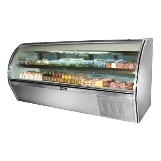 Leader ERCD96 96" Curved Glass Counter Deli Case, 6 Doors, 1 Stainless Steel Shelf, 3/4 HP