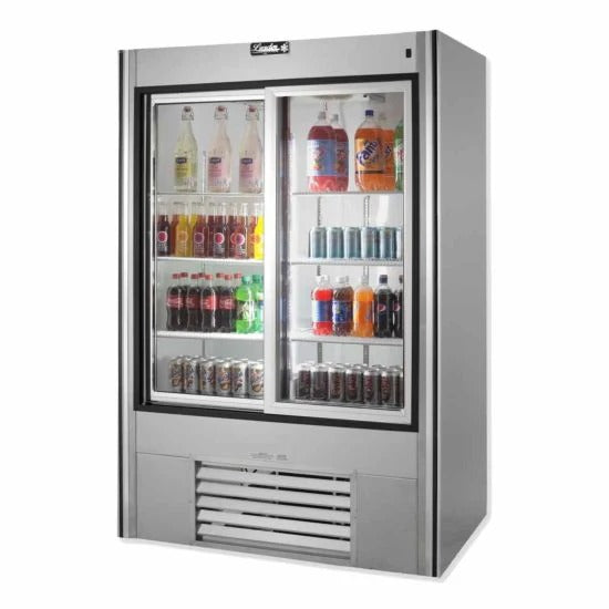 Leader Refrigeration ESLS48 48" Sliding Glass Door Merchandiser Refrigerator, Stainless Steel, 2 Doors, 6 Shelves