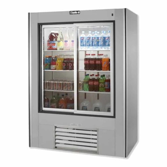 Leader Refrigeration ESLS54 54" Sliding Glass Door Merchandiser Refrigerator, Stainless Steel, 2 Doors, 6 Shelves