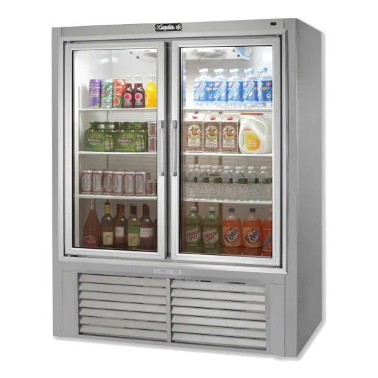 Leader Refrigeration ESPS54 54" Swing Glass Door Merchandiser Refrigerator, Stainless Steel, 2 Doors, 6 Shelves