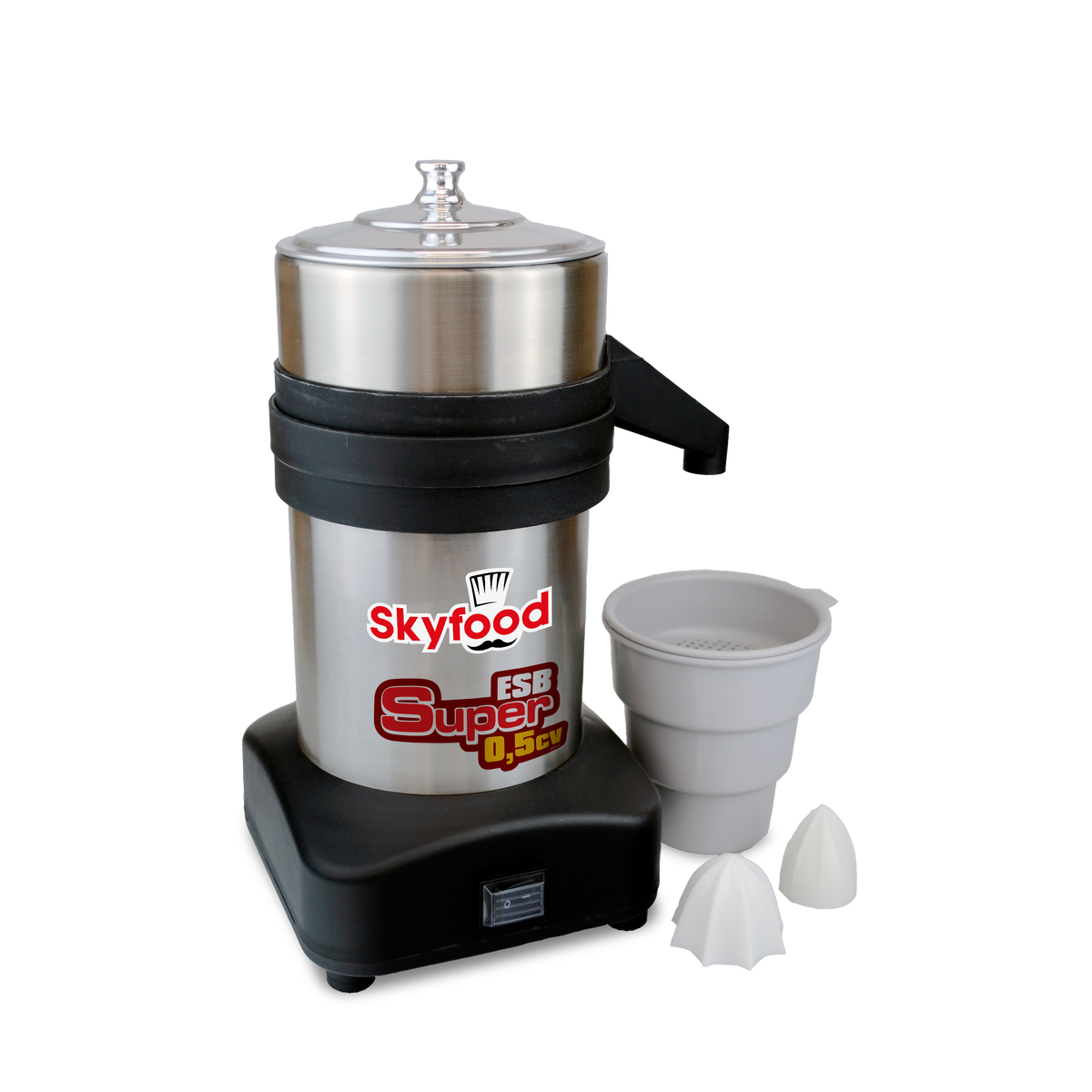 Skyfood ESBS SUPER Citrus Juice Extractor Countertop, 34 oz Capacity, Stainless Steel, Manual Feed, 1/2 HP