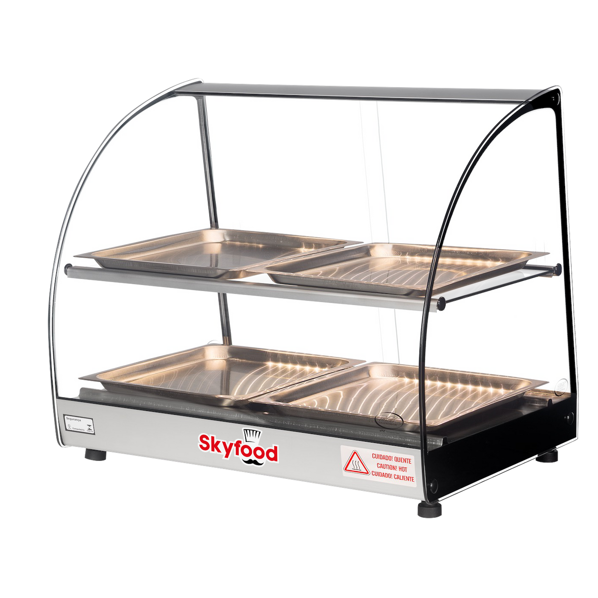 Skyfood FWD2-22-4P Food Warmer Display Case Countertop, 22" Wide, 2 Shelves, 4 Stainless Steel Pans, Curved Glass