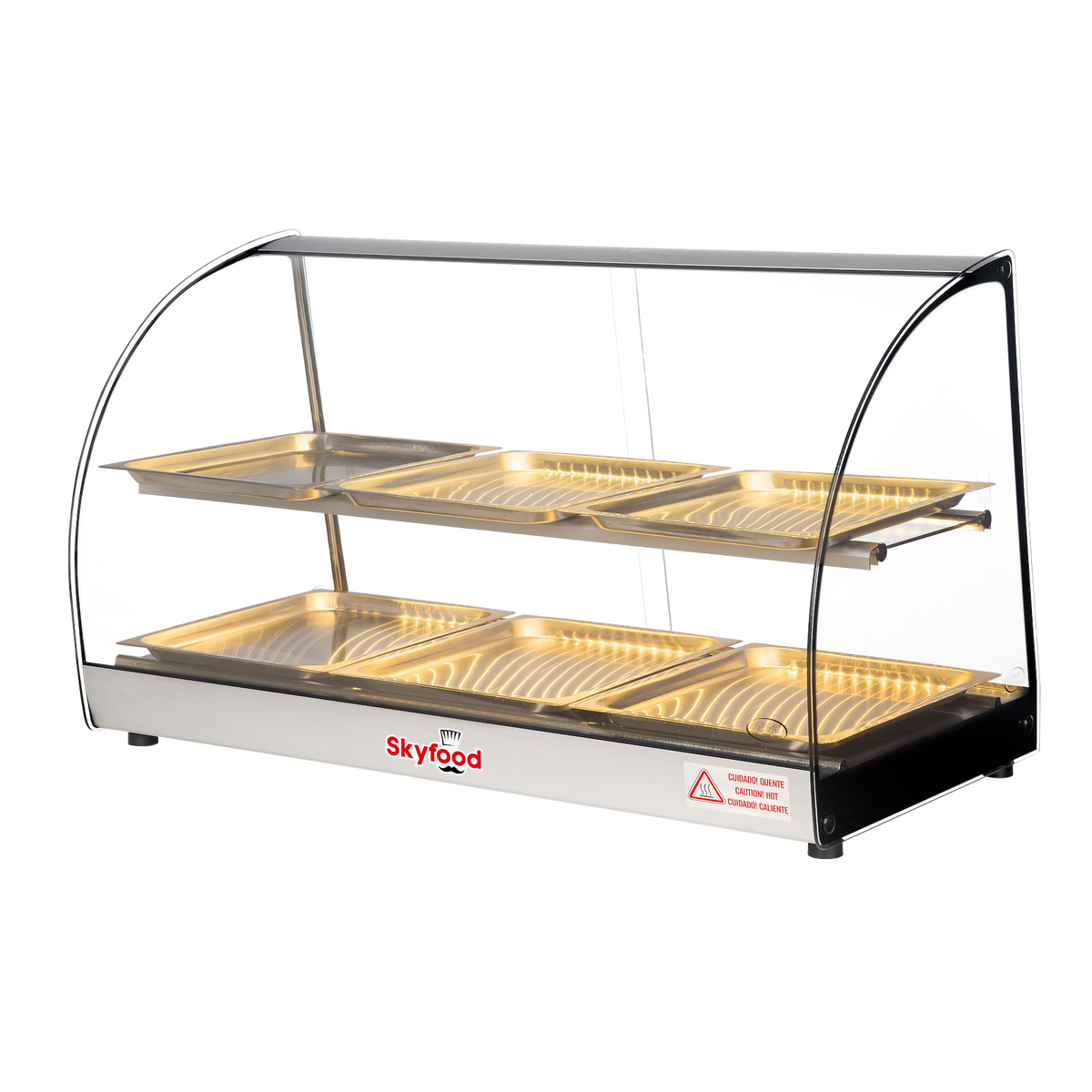 Skyfood FWD2-33-6P Food Warmer Display Case Countertop, 33" Wide, 2 Shelves, 6 Stainless Steel Pans, Curved Glass