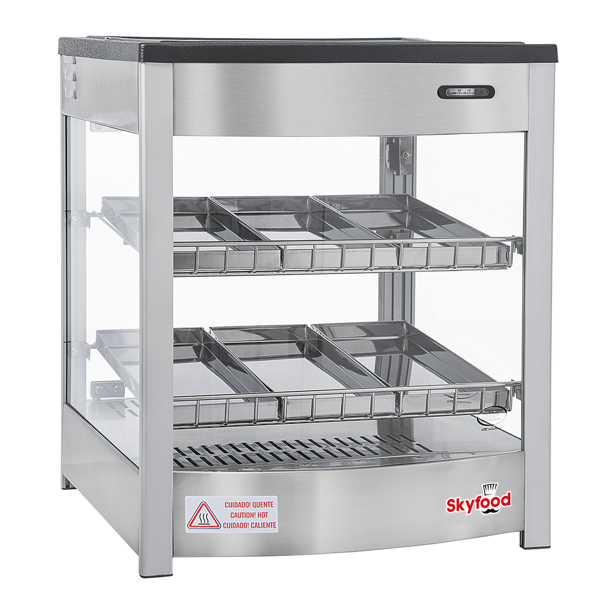 Skyfood FWD2S6P Steam Line Food Warmer Display Case Countertop, 18" Wide, 2 Shelves, 6 Stainless Steel Trays, Humidifying System