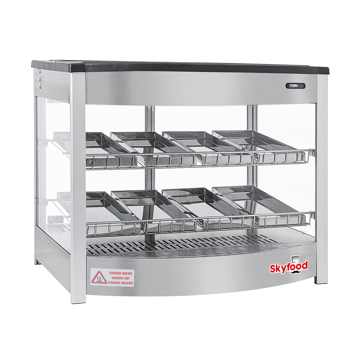 Skyfood FWD2S8P Steam Line Food Warmer Display Case Countertop, 25" Wide, 2 Shelves, 8 Stainless Steel Trays, Humidifying System