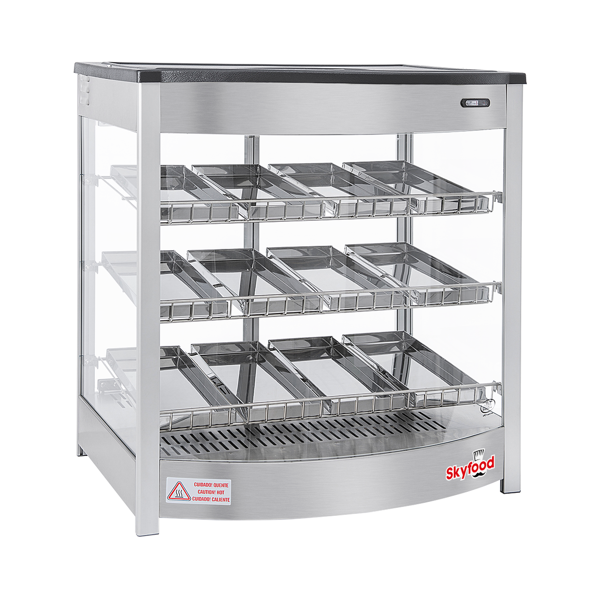 Skyfood FWD3S12P Steam Line Food Warmer Display Case Countertop, 25" Wide, 3 Shelves, 12 Stainless Steel Trays, Humidifying System