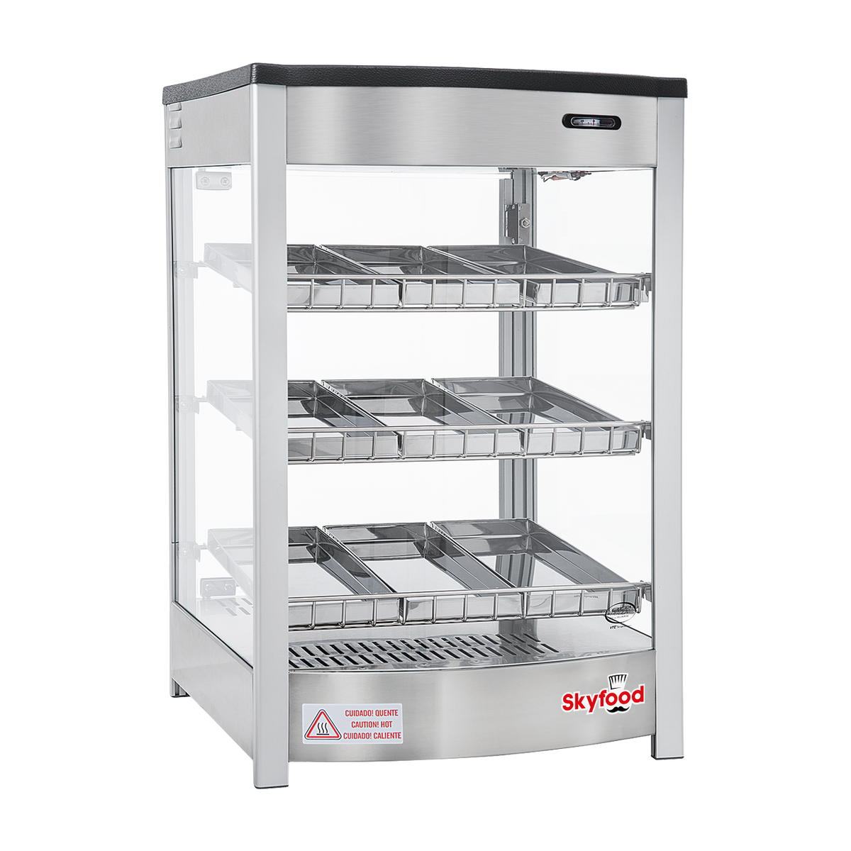 Skyfood FWD3S9P Steam Line Food Warmer Display Case Countertop, 18" Wide, 3 Shelves, 9 Stainless Steel Trays, Humidifying System
