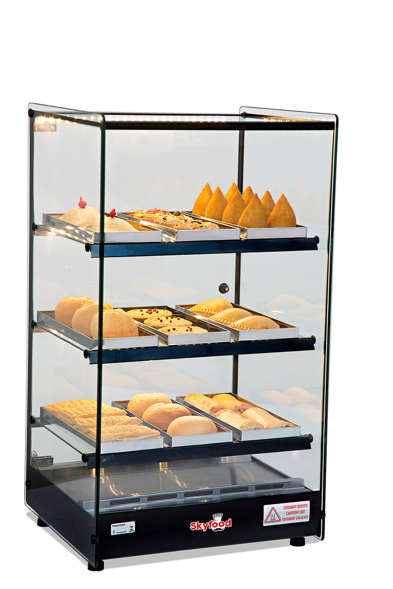 Skyfood FWD3T-9P Food Warmer Display Case Tower Line, 18" Wide, 3 Glass Shelves, 9 Trays, Thermostatic Control, LED Lighting