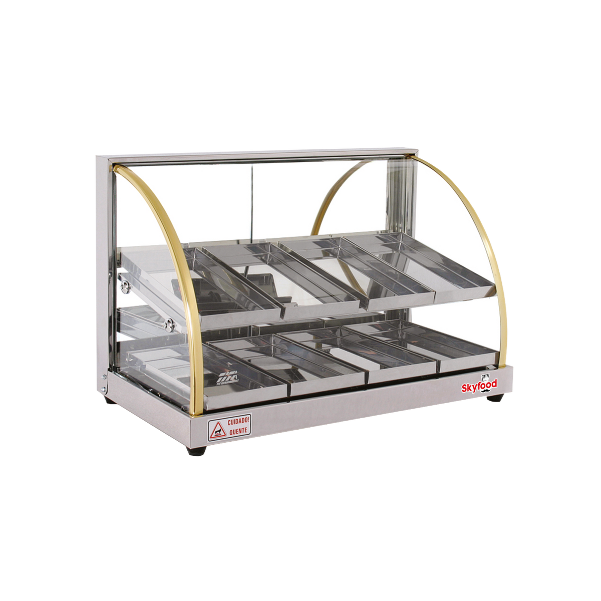 Skyfood FWDE2-25 Heated Deli Display Case Economy Line, 25" Wide, 2 Shelves, 8 Stainless Steel Trays, Curved Glass